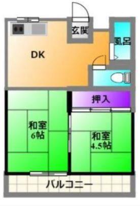ウイングシャロー小豆餅(2DK/2階)の間取り写真