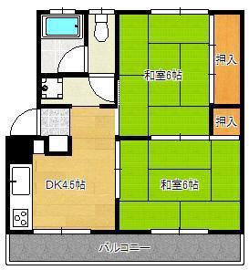 シャトレ泉台II B棟(2DK/1階)の間取り写真