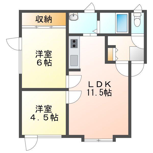 ジャスティス宮園(2LDK/1階)の間取り写真