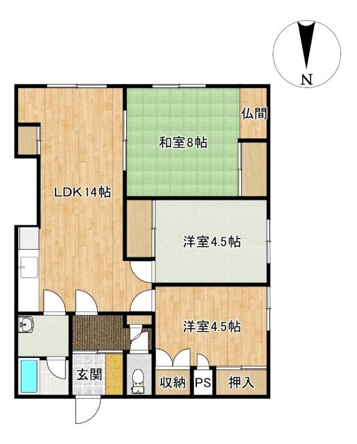 北海コーポ(3LDK/1階)の間取り写真
