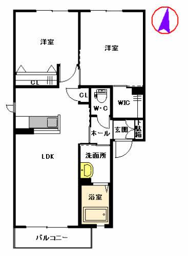 ジュネス・フラン IV棟(2LDK/2階)の間取り写真