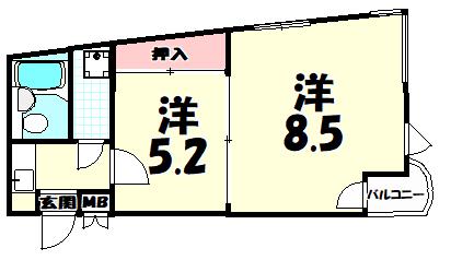 ビハーラ三谷(2K/2階)の間取り写真