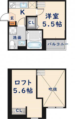 VALENTI小阪(1K/1階)の間取り写真