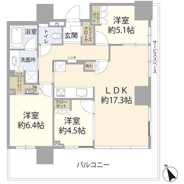 ウェリスタワー愛宕虎ノ門(3LDK/18階)の間取り写真