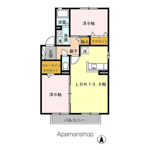 モンパールあずみ B棟(2LDK/2階)の間取り写真