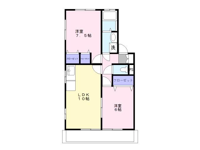 エステート山下B(2LDK/2階)の間取り写真