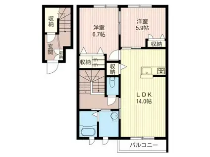 マッセルドルフ(2LDK/2階)の間取り写真