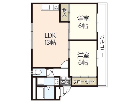ロイヤルヨシヤマ(2LDK/2階)の間取り写真