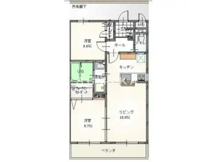 岡山平田マンション(2LDK/4階)の間取り写真