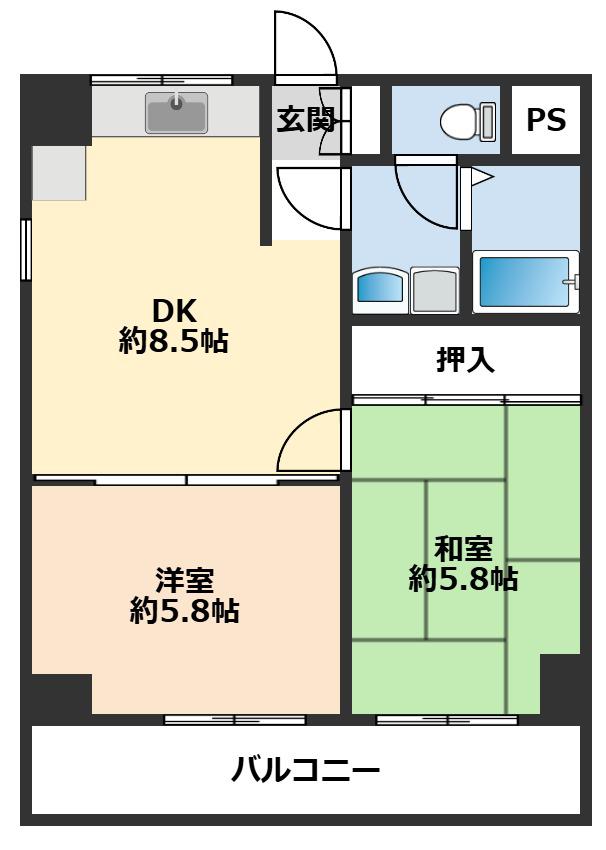 サンハウス86(2DK/3階)の間取り写真