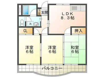 ユーレジデンス・サンスター(3DK/2階)の間取り写真