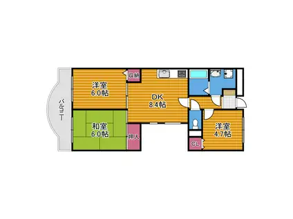 シャルマンフジ富田林(3DK/4階)の間取り写真