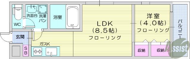 シャトーウイング連坊(1LDK/1階)の間取り写真