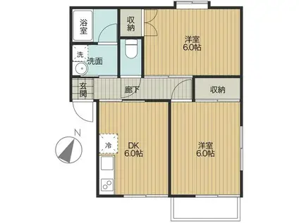 メゾングランディ(2DK/1階)の間取り写真