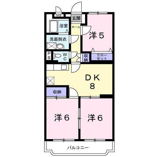 ファミールK向山II(3DK/4階)の間取り写真