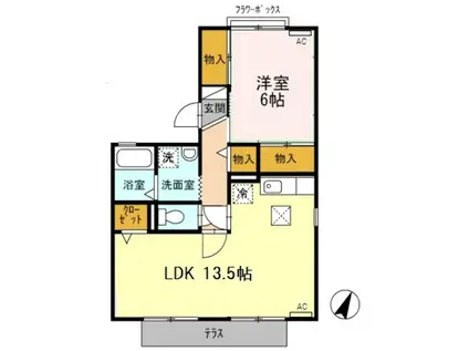 ララ湯の原(1LDK/1階)の間取り写真