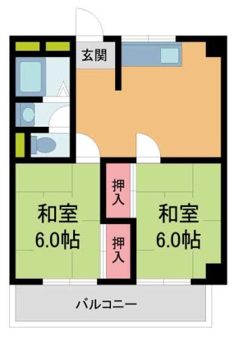 鳴尾ハイツ(2DK/2階)の間取り写真
