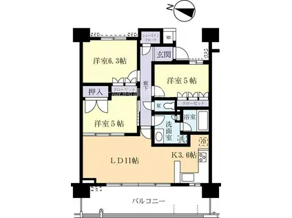 パラッシオ守谷203(3LDK/2階)の間取り写真