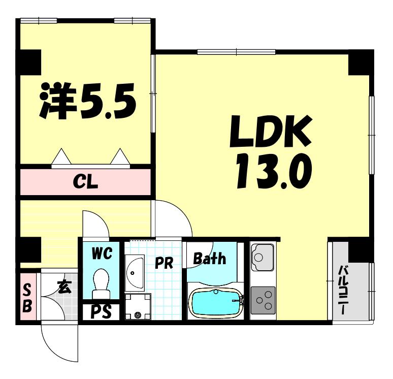 サンビルダー新神戸II(1LDK/2階)の間取り写真
