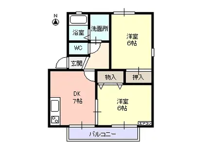 アーバン エンジェル(2DK/2階)の間取り写真