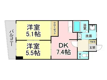 S-FORT小倉(2DK/4階)の間取り写真