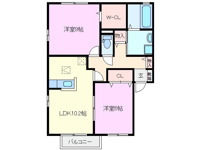 パピルス B(2LDK/1階)の間取り写真