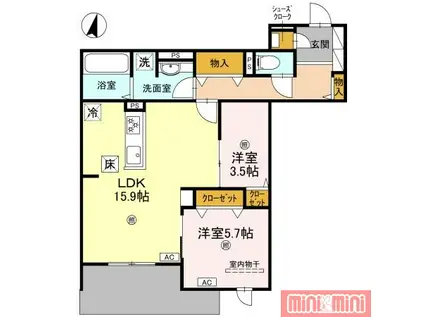 TORISIA REVE トリシアレーヴ(2LDK/2階)の間取り写真