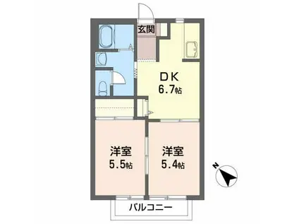 パーシモンヒルズ・N(2DK/2階)の間取り写真