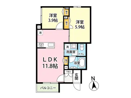 フルーレット(2LDK/1階)の間取り写真