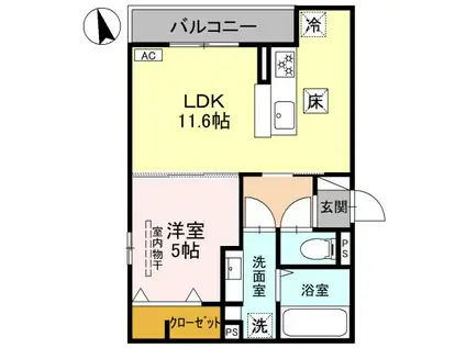 グリューネ塚口本町(1LDK/2階)の間取り写真