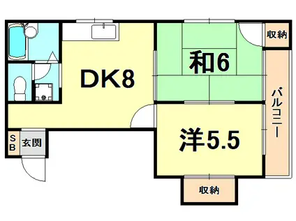 菊水ハイツ1(2DK/1階)の間取り写真