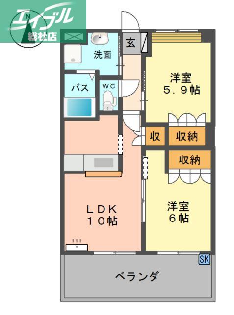 アバンサール(2LDK/2階)の間取り写真