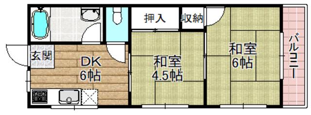 シエテ高槻II(2DK/3階)の間取り写真
