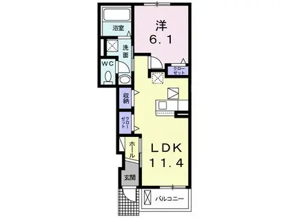 クレメント野田(1LDK/1階)の間取り写真