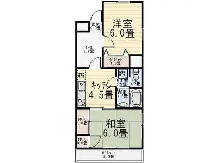 メゾン・トゥルーワン(2K/2階)の間取り写真