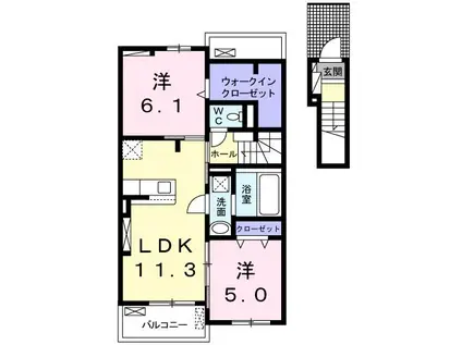 ラ・カーサ・セレーナ(2LDK/2階)の間取り写真