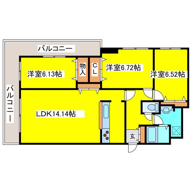 ハイブライト平岡(3LDK/9階)の間取り写真
