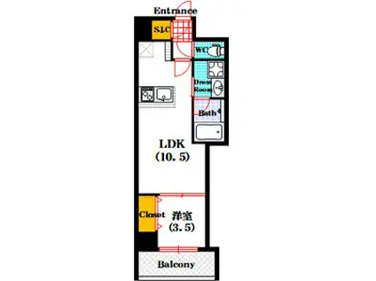クロスレジデンス阿波座駅前(1LDK/9階)の間取り写真