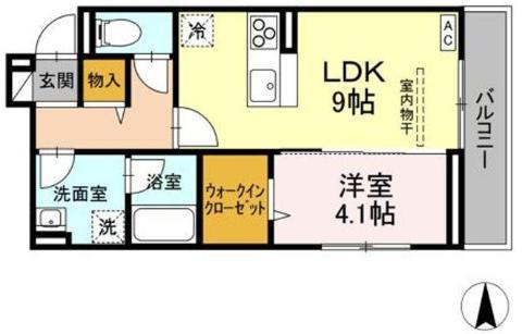 D-ROOM東深津(1LDK/3階)の間取り写真