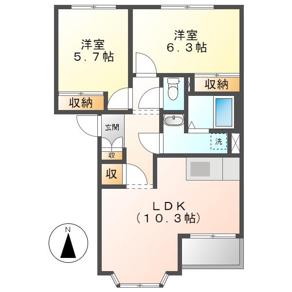 ベルクレスト(2LDK/2階)の間取り写真