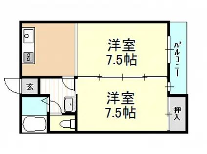 宮前ビル(1LDK/3階)の間取り写真