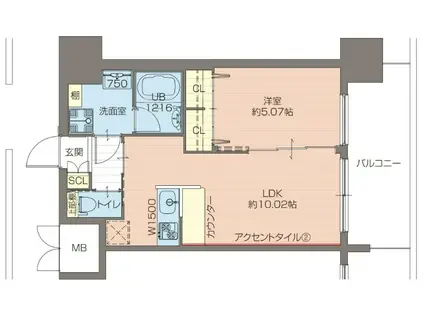 プレジオ都島ASIAN(1LDK/13階)の間取り写真
