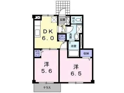 コンフォートB(2DK/1階)の間取り写真