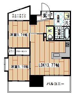 ウイングス西小倉(2LDK/7階)の間取り写真