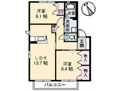 ハイツMINORU B棟(2LDK/2階)の間取り写真