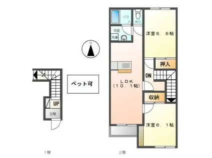プランドールK(2LDK/2階)の間取り写真