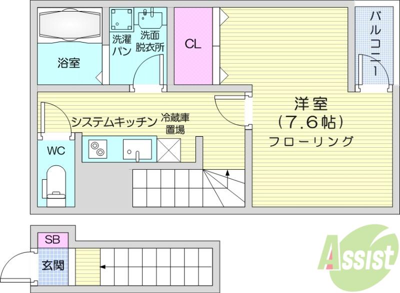 ジュネス米ヶ袋2(1K/2階)の間取り写真