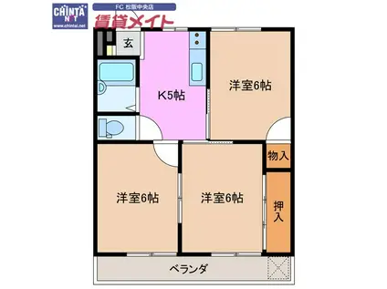 コーポさわやか II(3K/2階)の間取り写真