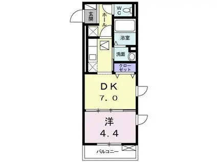 グラン ブラン(1DK/1階)の間取り写真