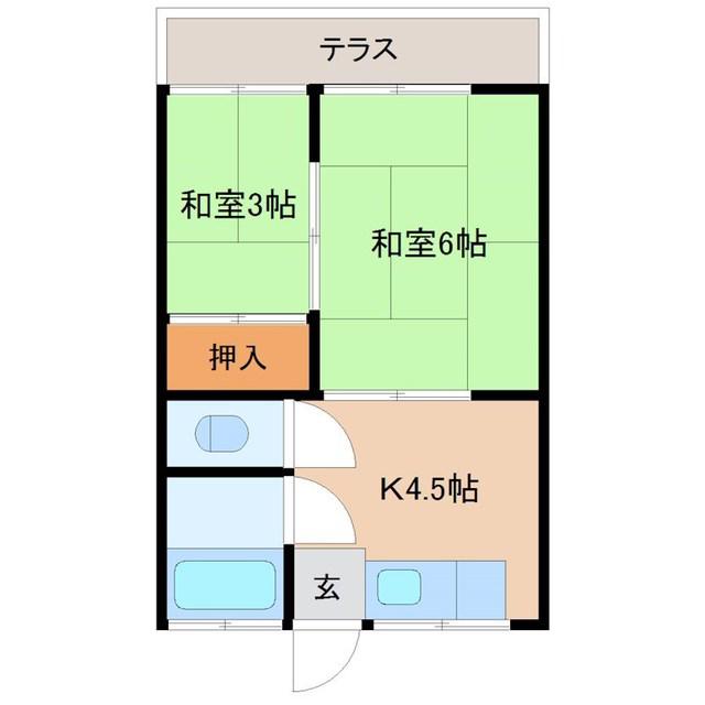 谷荘(2K/1階)の間取り写真